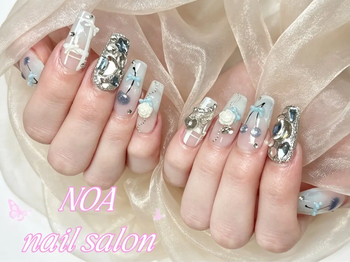 ロング 韓国風ヘア ハンドネイル Noa Nail みつきのネイルデザイン