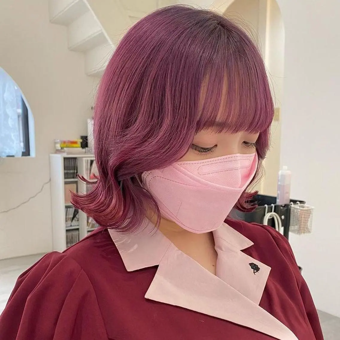 ミディアム カラー ピンクカラー ピンクパープル パープルカラー ORIKA 美容室のヘアスタイル