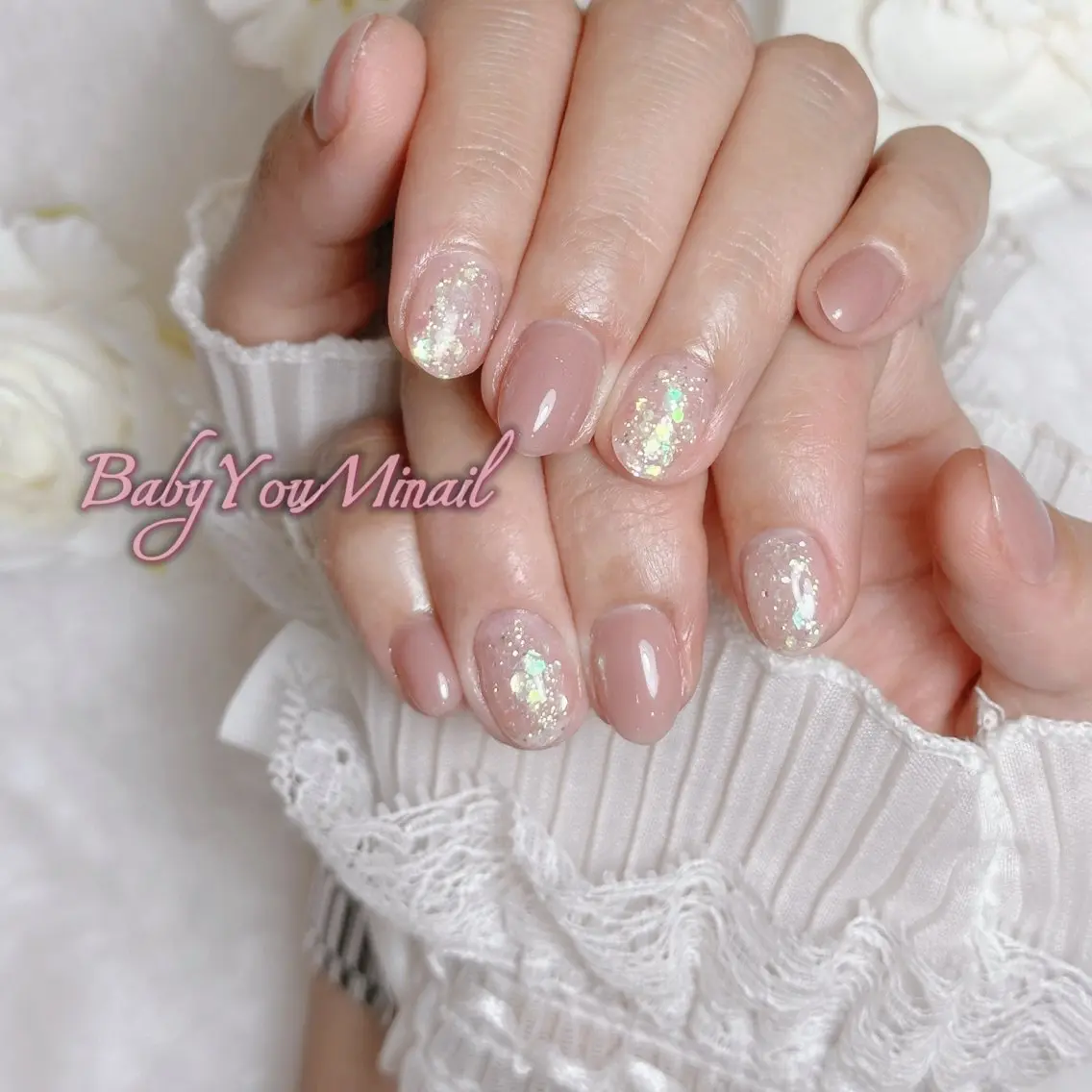ネイル オーロラネイル チークネイル 成人式 フットネイル フレンチネイル ハンドネイル BabyYouMi nailのネイルデザイン