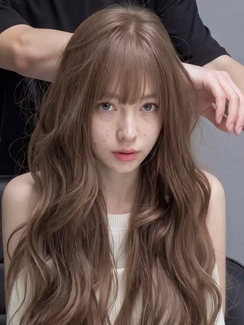 ロング カラー アッシュ ベージュカラー ブリーチ ブラウンカラー ブラウンベージュ カット ヘアカラー トリートメント ヘアセット 盛れる顔周り✨韓国 レイヤーkanatoのヘアスタイル