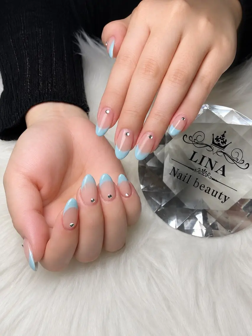 ネイル フレンチネイル 水色 夏ネイル Lina  nail beautyのネイルデザイン