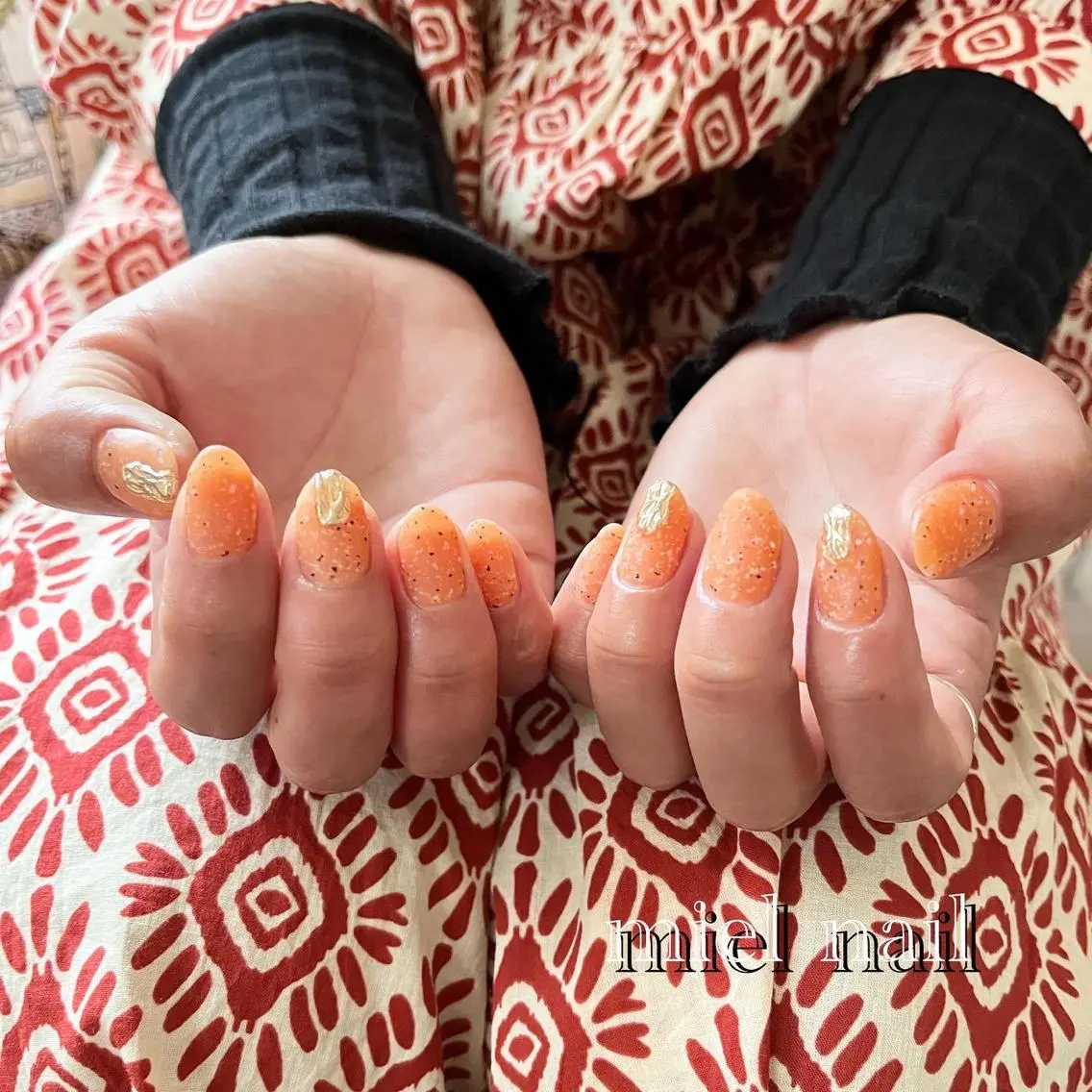 ネイル オレンジ ハンドネイル miel nailのネイルデザイン