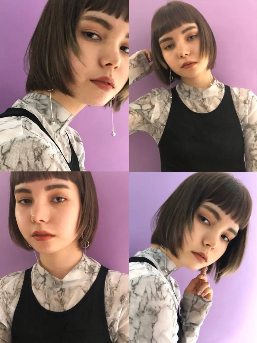 ショート カラー ボブレイヤー ボブ レイヤーカット オン眉 ショートヘア カット ヘアカラー トリートメント 村上雅人 ナチュラルモードのヘアスタイル