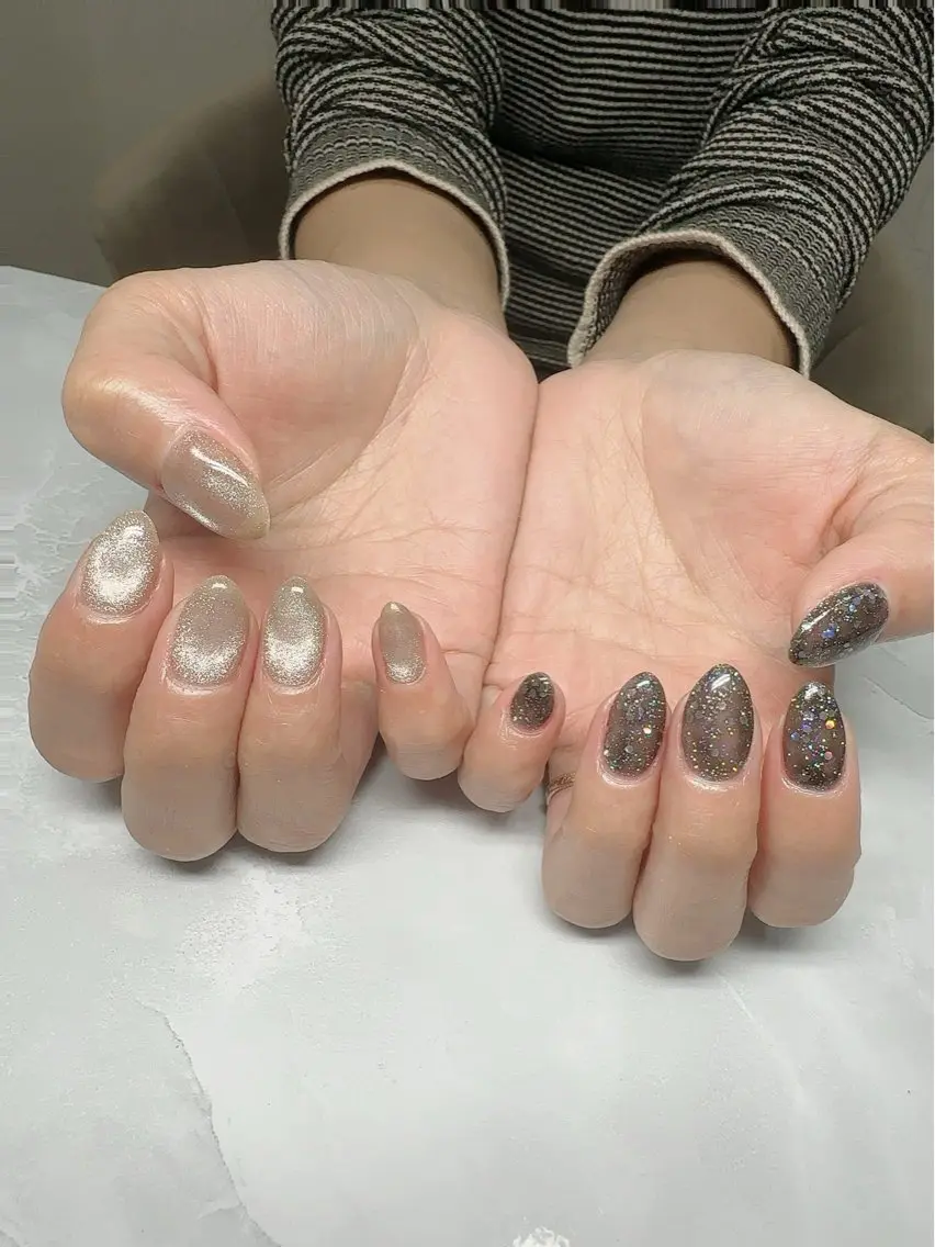 ネイル ラメ(グリッター) マグネットネイル ワンカラーネイル nyasu nailのネイルデザイン