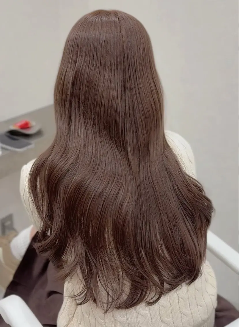 ロング カラー パーマ ベージュカラー ブリーチ 透明感カラー ダブルカラー グレージュ TOMO/ブリーチ 無しオリーブのヘアスタイル