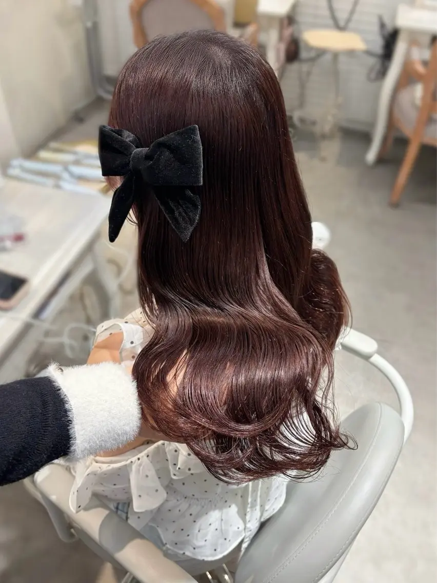 セミロング カラー ヘアカラー トリートメント 無料カットモデル💞 ピンク💞みどりのヘアスタイル