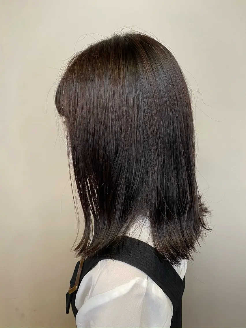 ミディアム カラー カット ヘアカラー トリートメント オーガニックカラー/ 髪質改善/暗髪/ボブのヘアスタイル