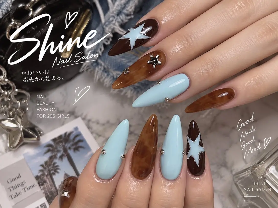 ネイル shineジェル& チップ長さだしのネイルデザイン