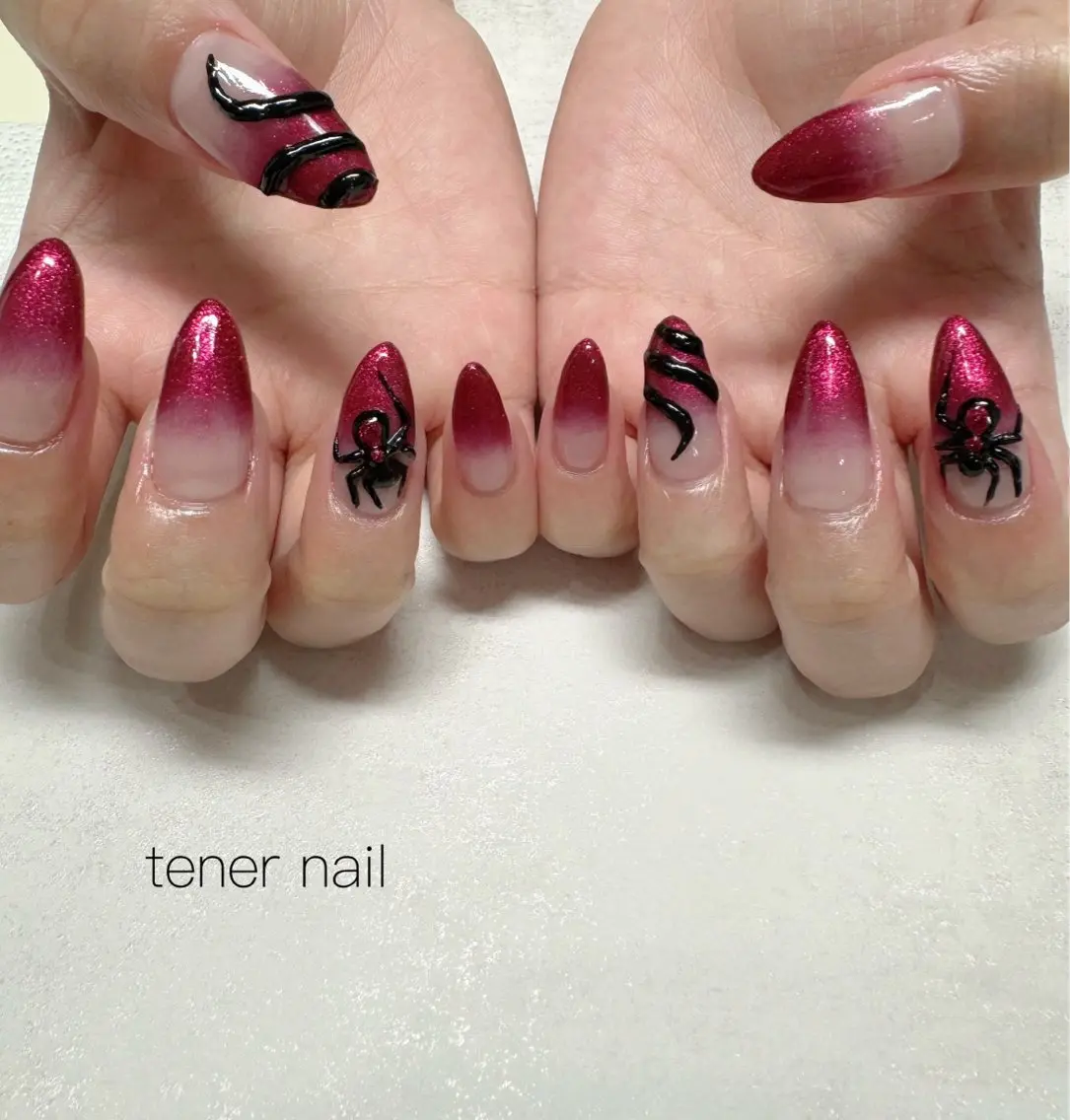 ネイル グラデーション 赤色 ハンドネイル テネルネイル tener nailのネイルデザイン