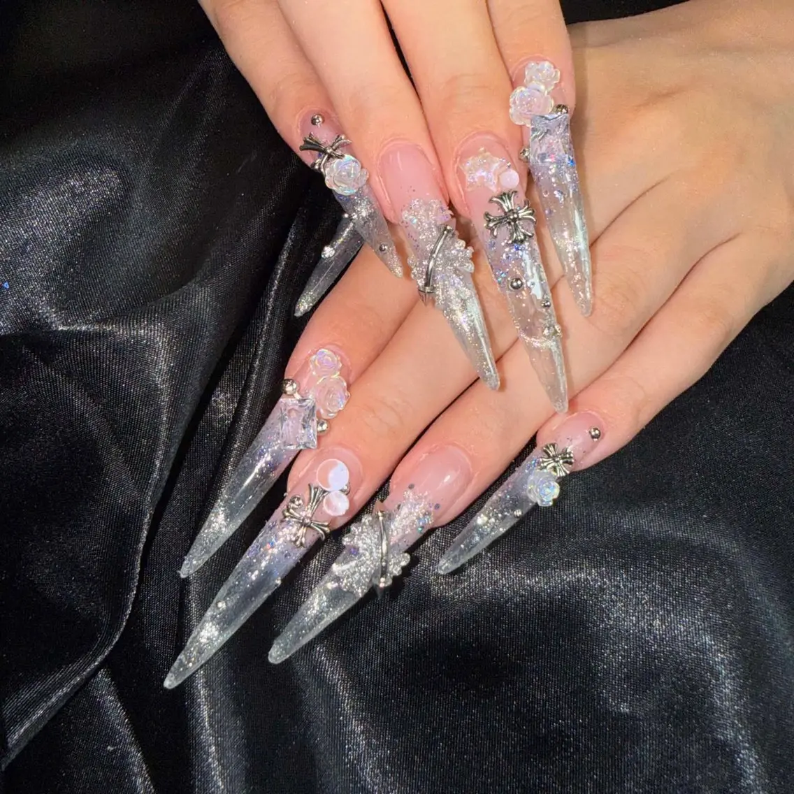 ネイル 成人式 大理石ネイル(マーブル) リボン 夏ネイル ネイルチップ ハンドネイル Mei Salon 長さ出し専門店のネイルデザイン