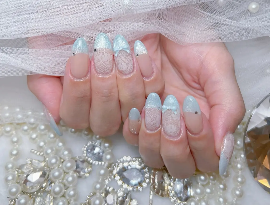 ネイル アートネイル オーロラネイル チークネイル 長さ出し フットネイル Miya _nailのネイルデザイン