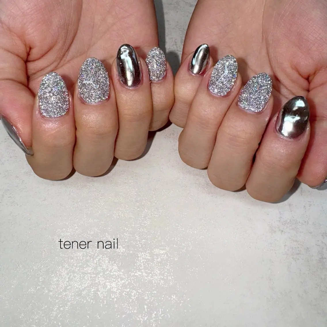 ネイル フラッシュネイル ラメ(グリッター) ミラーネイル ハンドネイル テネルネイル tener nailのネイルデザイン