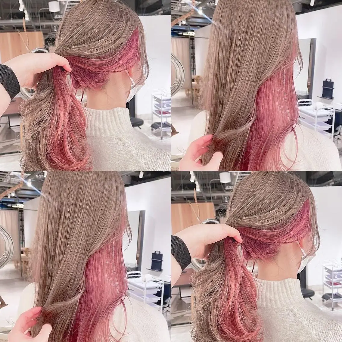 カラー ベージュカラー ブリーチ インナーカラー ミルクティーベージュ ピンクカラー 渋谷:インナーカラー ／🍒エリカ🍒のヘアスタイル