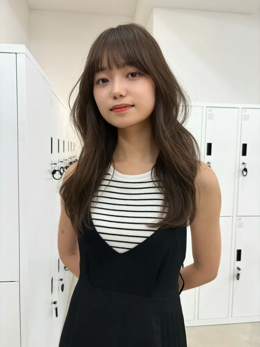 ロング カラー カット ヘアカラー 韓国風レイヤーカット 松葉翔のヘアスタイル