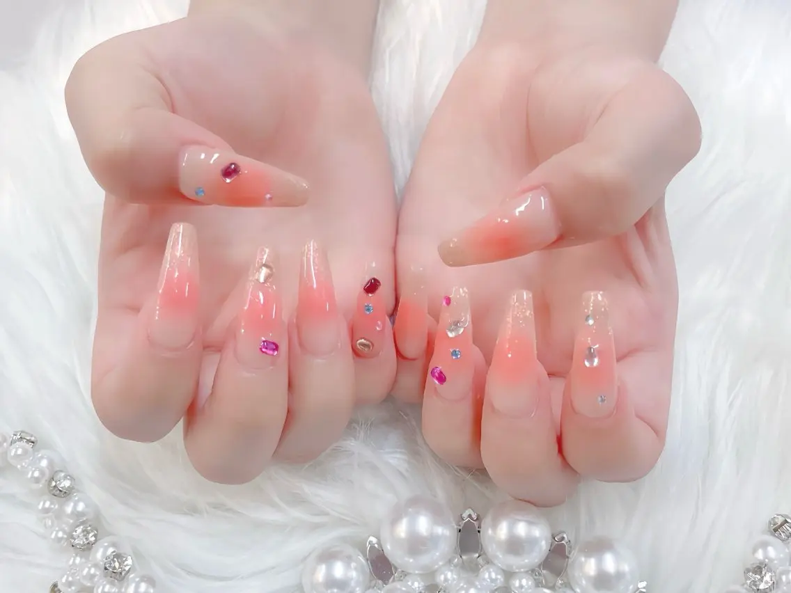 ネイル クリアネイル ドット フットネイル ジェルネイル グリーン ハンドネイル Rin Nail 新大久保店のネイルデザイン