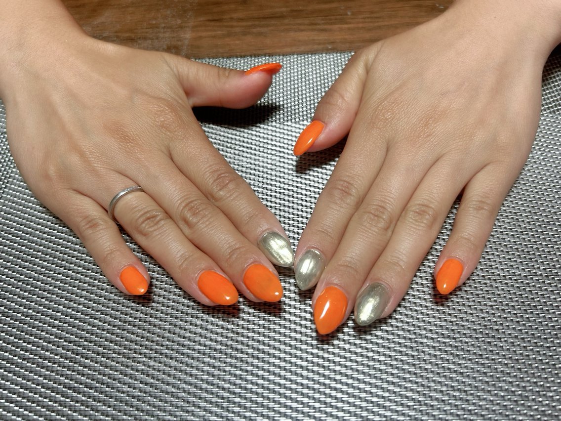 ネイル ゴールド ミラーネイル オレンジ ハンドネイル i nailのネイルデザイン