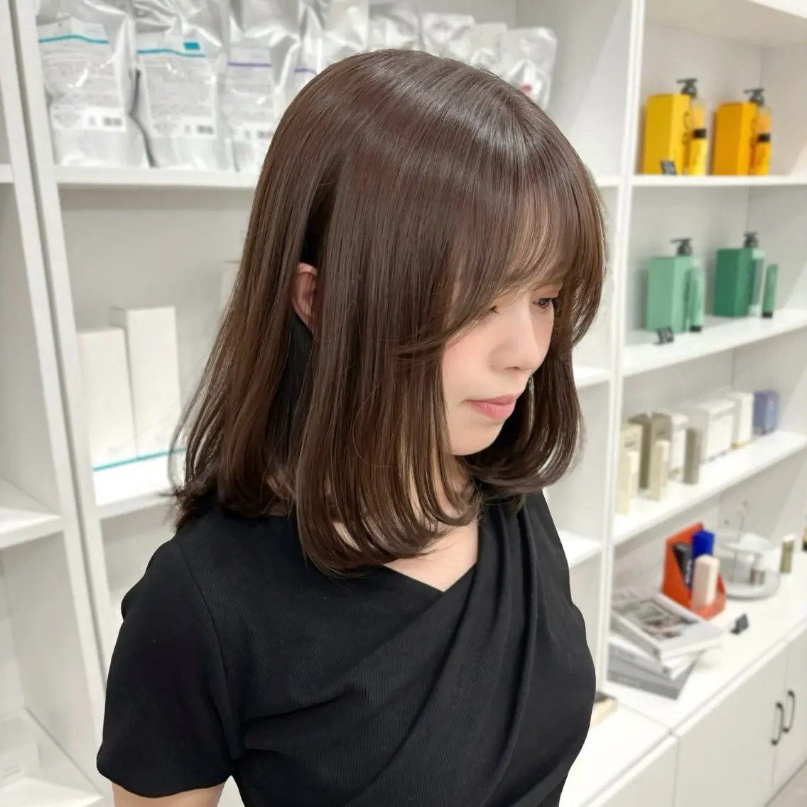 ミディアム カット ヘアカラー トリートメント 🍒暖色カラー/ 透明感/hina🍒のヘアスタイル