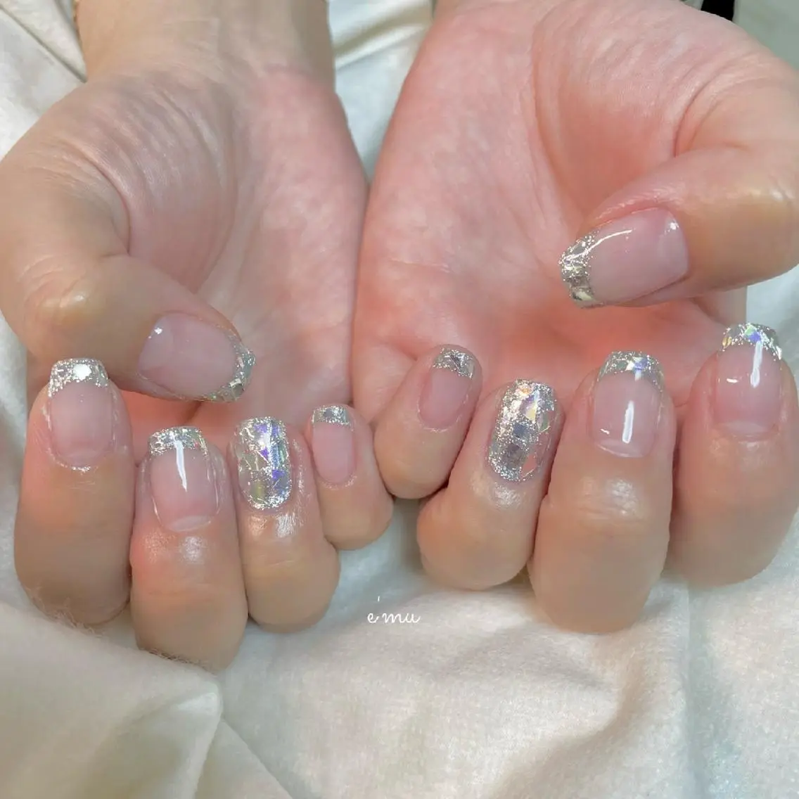 ネイル フレンチネイル ガラスフレンチ nail salon e'mu💐のネイルデザイン