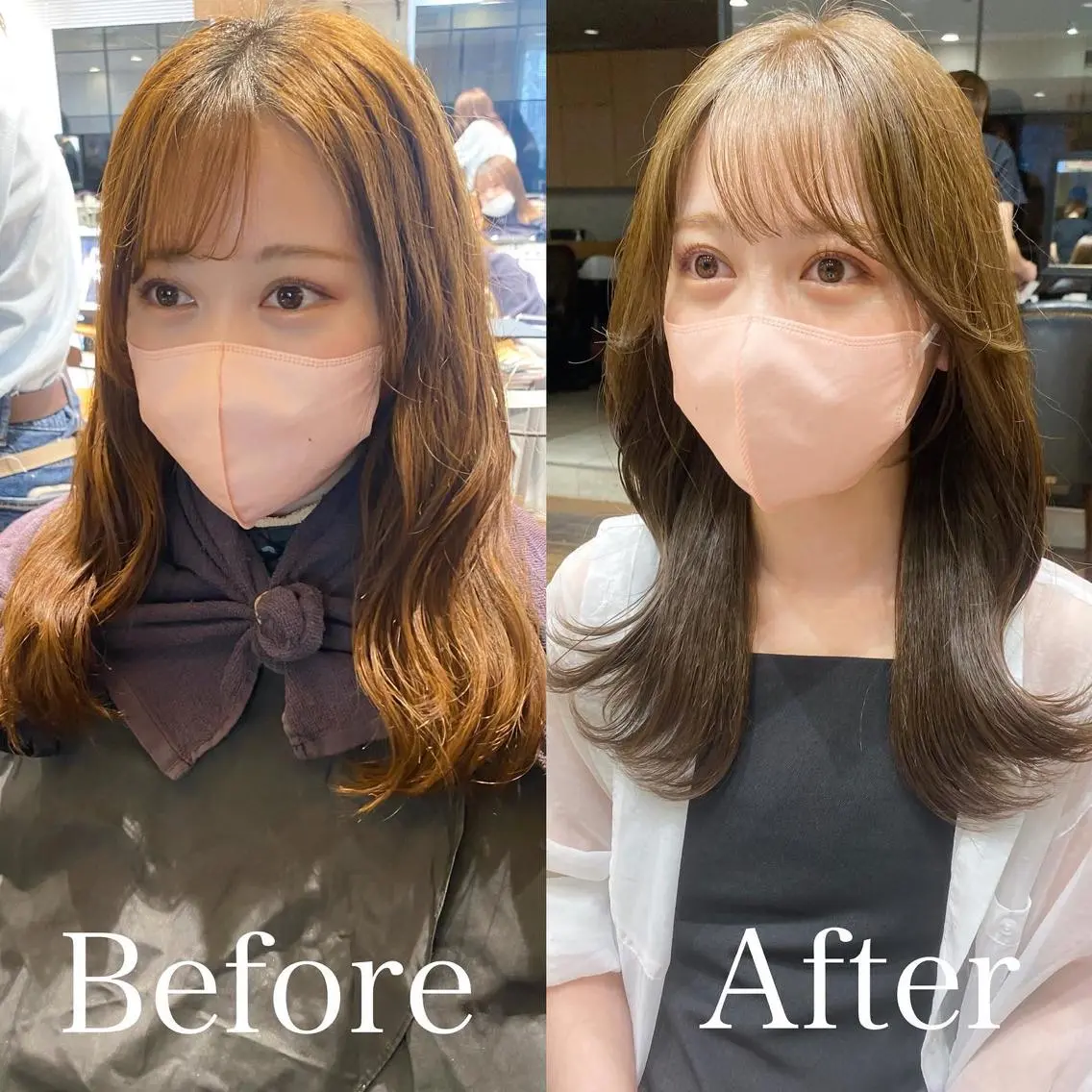 セミロング カラー ベージュカラー ブラウンカラー ブラウンベージュ くびれヘア 顔周りカット 顔周り/くびれヘア 韓国ヘア💕風間るなのヘアスタイル