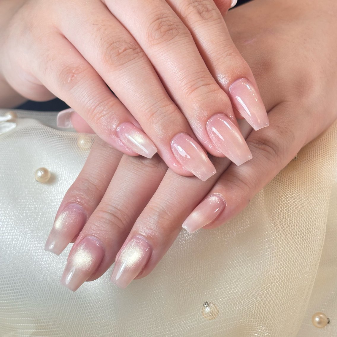 ネイル 桜ネイル 長さ出し フレンチネイル 韓国ネイル マグネットネイル ハンドネイル Kiwami nailsalonのネイルデザイン