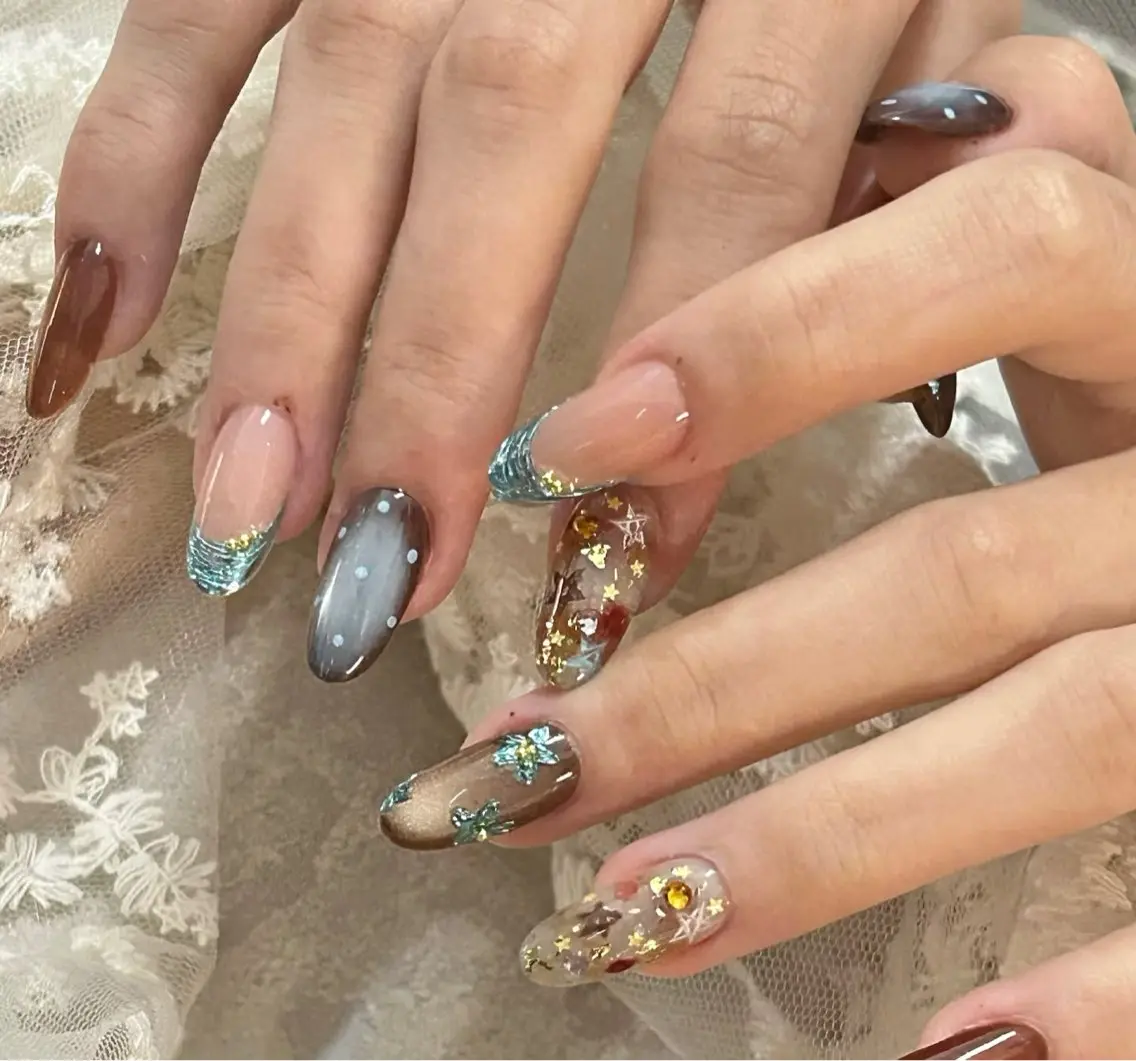 ネイル アートネイル オーロラネイル チークネイル 長さ出し フットネイル ハンドネイル Blossom nail_研修のネイルデザイン