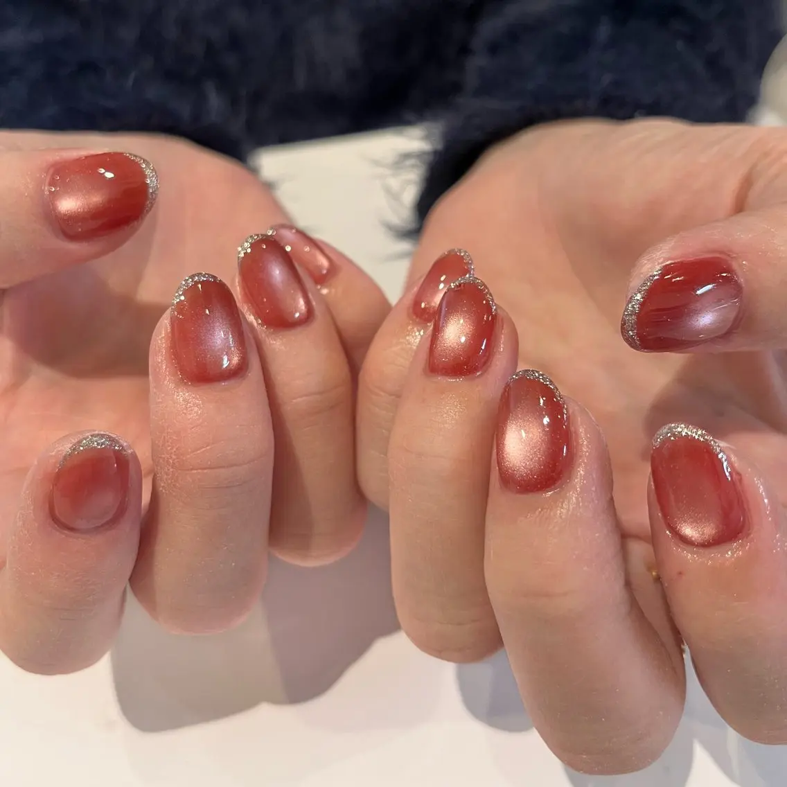 ネイル フレンチネイル マグネットネイル シルバー ハンドネイル ballie／小野原 なつみのネイルデザイン