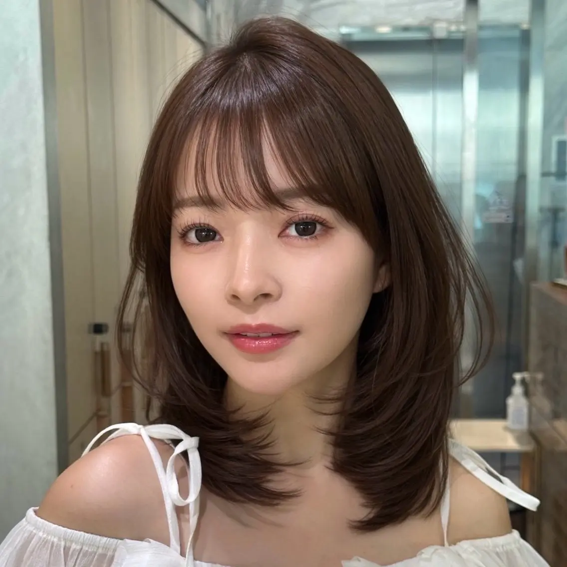 ミディアム カラー カット ヘアカラー トリートメント 💖ボブ/縮毛矯正 顔周りレイヤー/ユイのヘアスタイル