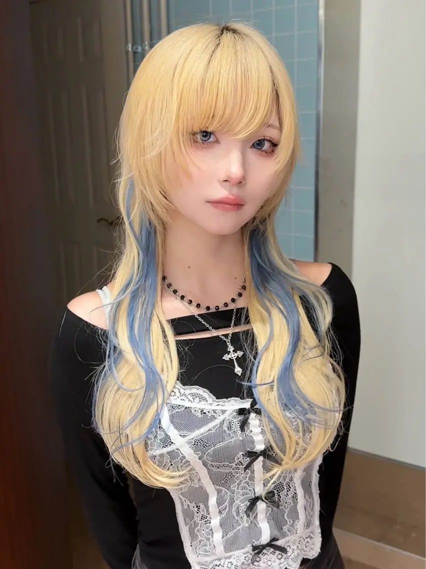 ロング カラー ブリーチ デザインカラー エクステ ロング ウルフカット カット ヘアカラー トリートメント エクステ ウルフ/レイヤー/ 渋谷🔮Yudaiのヘアスタイル