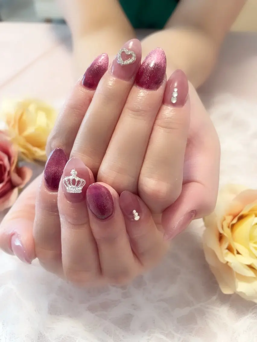 ネイル 長さ出し マグネットネイル パープル A.free✧*｡ アレルギー対応✧*｡のネイルデザイン