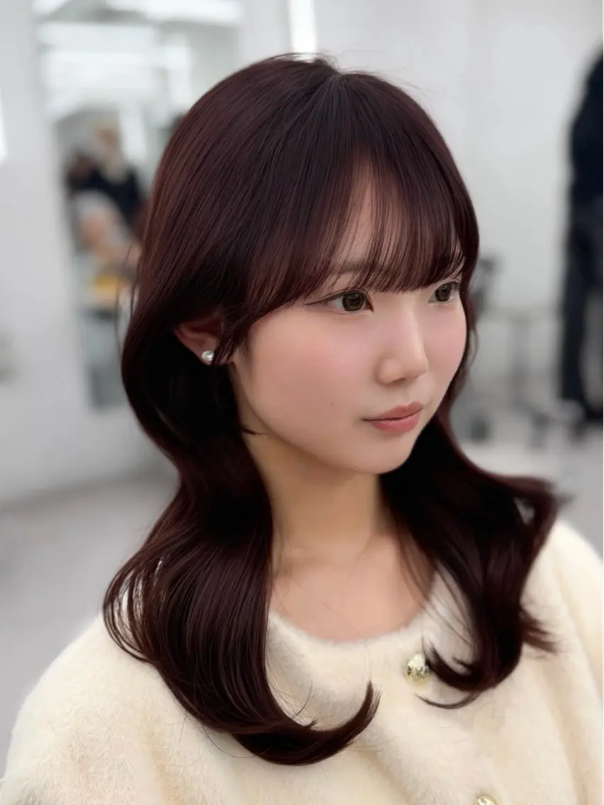 ロング カラー レイヤーカット 小顔カット カット ヘアカラー トリートメント 韓国ヘア/顔周り ヘアセット/加藤優里のヘアスタイル