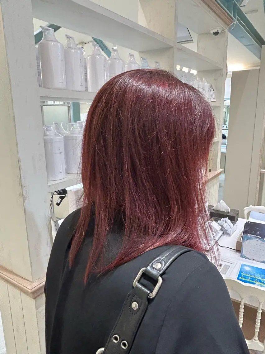 カラー ブリーチ ブリーチなしカラー レッドカラー 石灘 夢都美のヘアスタイル
