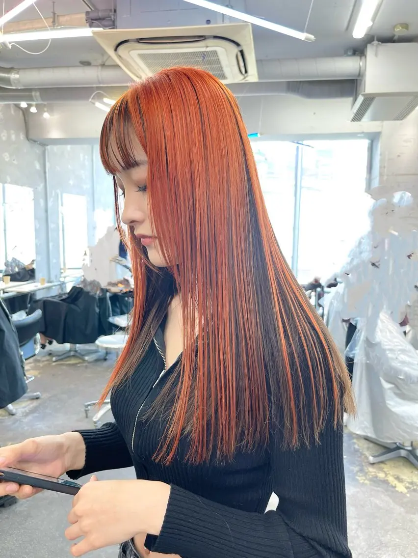 ロング カラー デザインカラー ハイトーンカラー オレンジ ロング ヘアカラー トリートメント ハッシュカット/ハイ トーン/HIROKIのヘアスタイル