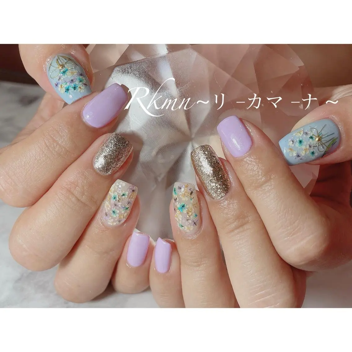 ネイル アートネイル フラワーネイル ラメ(グリッター) パステルネイル 春ネイル ハンドネイル フットネイル ハンドケア Rkmn ~リ-カマ-ナ~のネイルデザイン