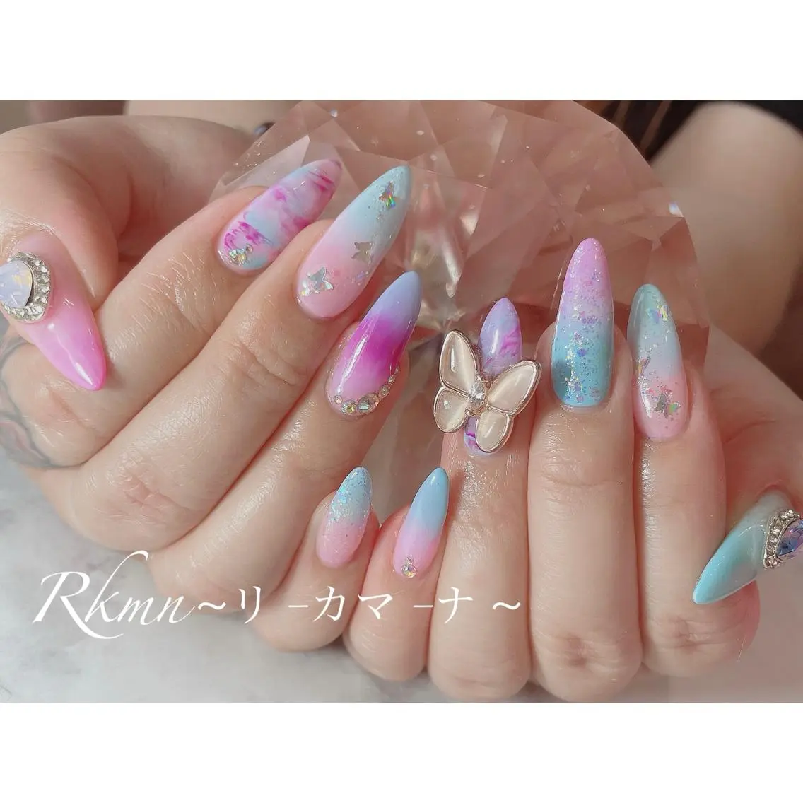 ネイル アートネイル グラデーション 水色 ピンク 春ネイル ハンドネイル フットネイル ハンドケア Rkmn ~リ-カマ-ナ~のネイルデザイン