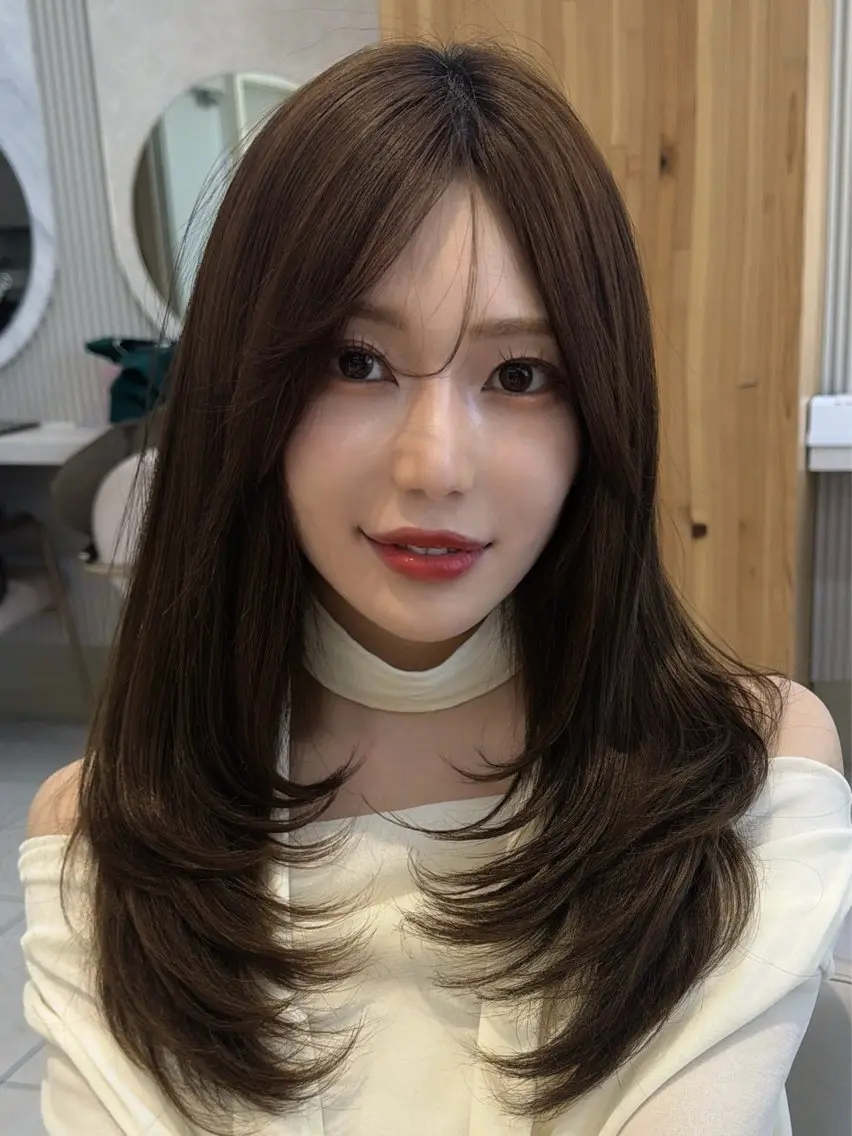 ロング カット ヘアカラー トリートメント 顔周り/レイヤー /韓国ヘア/TAKUのヘアスタイル
