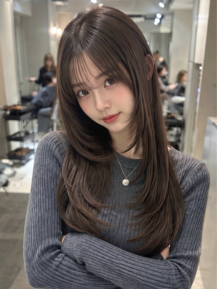 セミロング カラー カット ヘアカラー トリートメント 韓国ハイレイヤー ハッシュカット特化のヘアスタイル