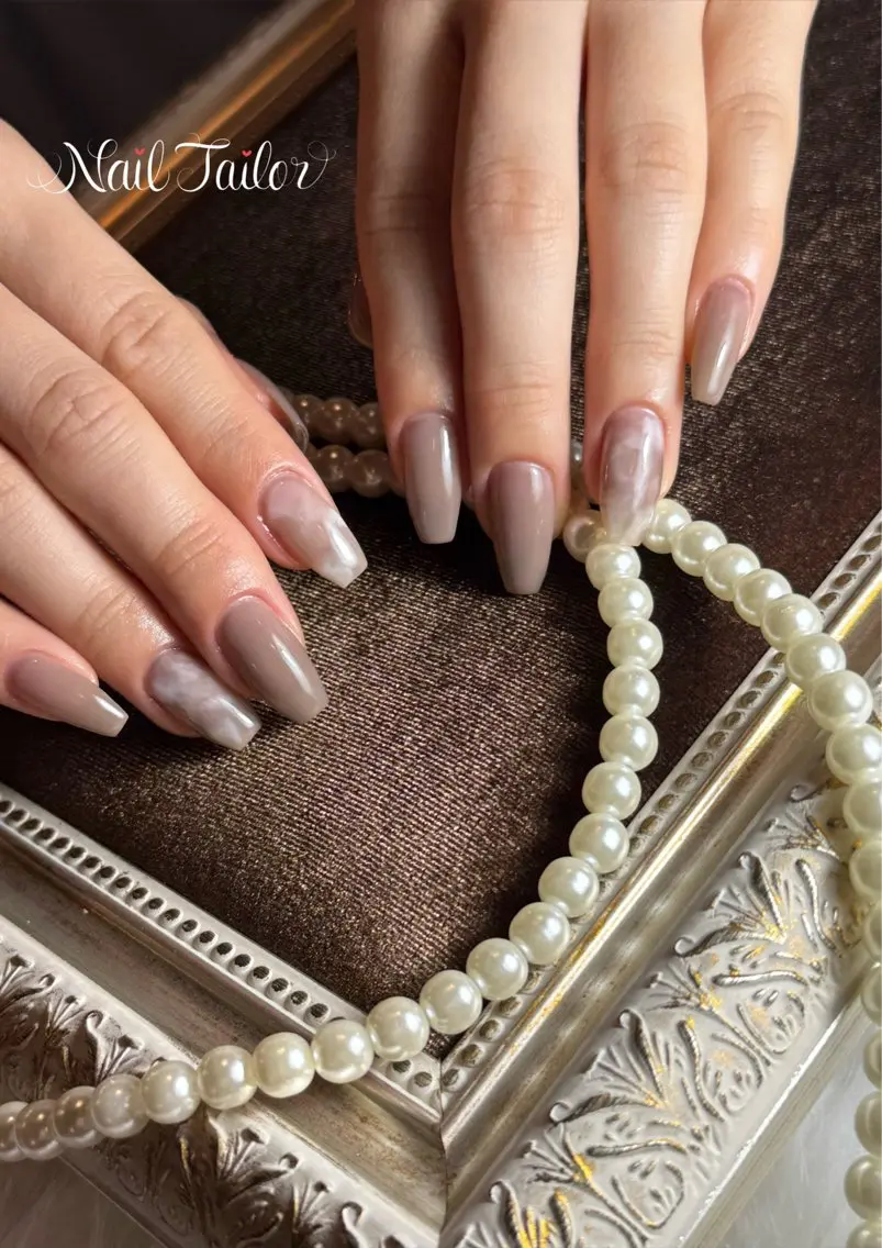 ネイル 長さ出し 大理石ネイル(マーブル) オフィスネイル ワンカラーネイル バレンタイン ハンドネイル NailTailor ネイルテイラーのネイルデザイン