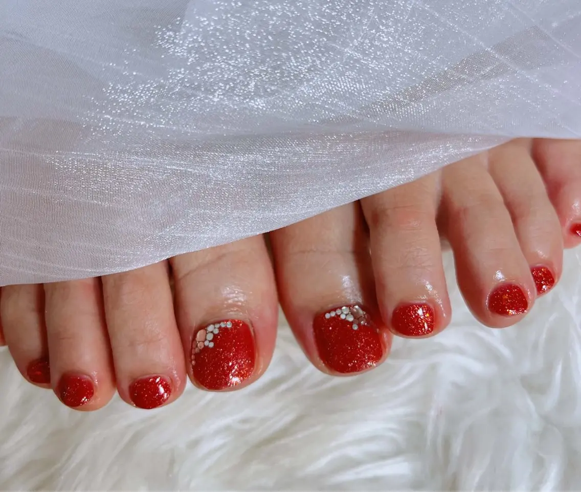 ネイル 長さ出し フラッシュネイル ジェルネイル キラキラネイル パステルネイル フットネイル Lee_nail の スタップのネイルデザイン
