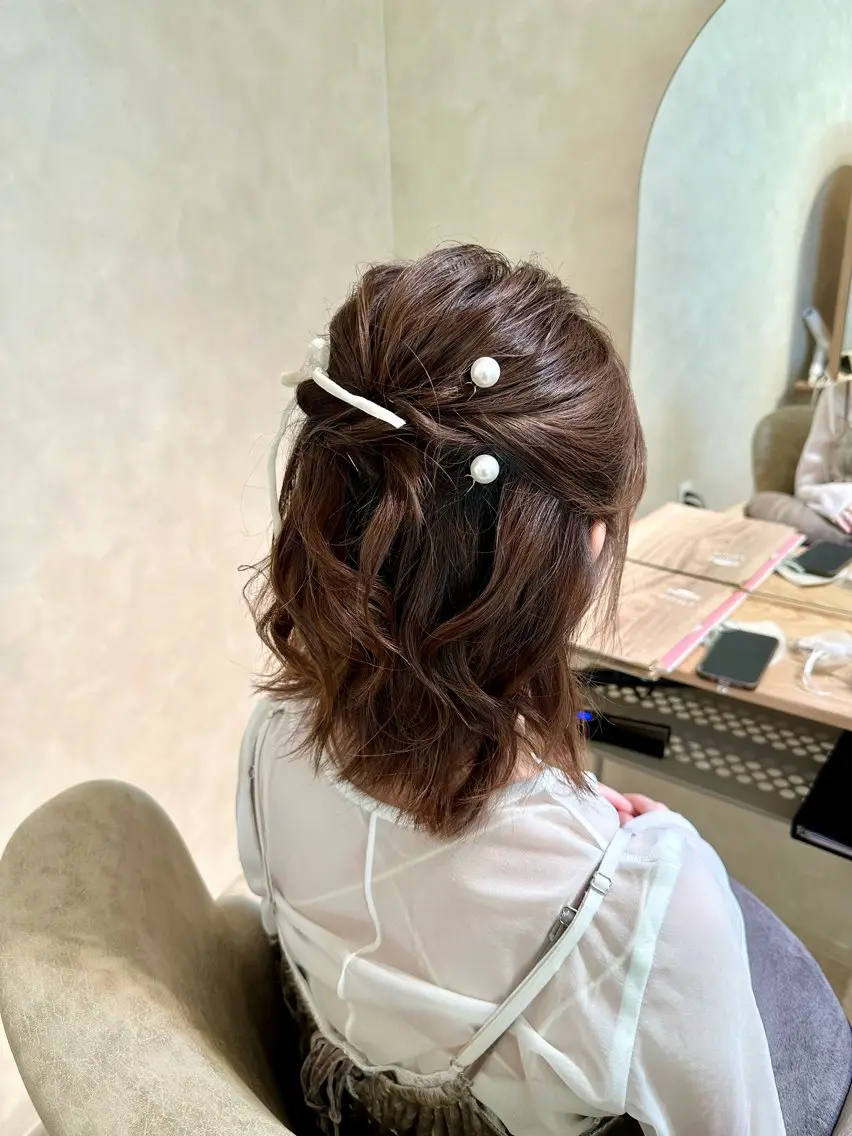 ミディアム ヘアアレンジ ハーフアップ 結婚式・ブライダル 松森 風馬のヘアスタイル