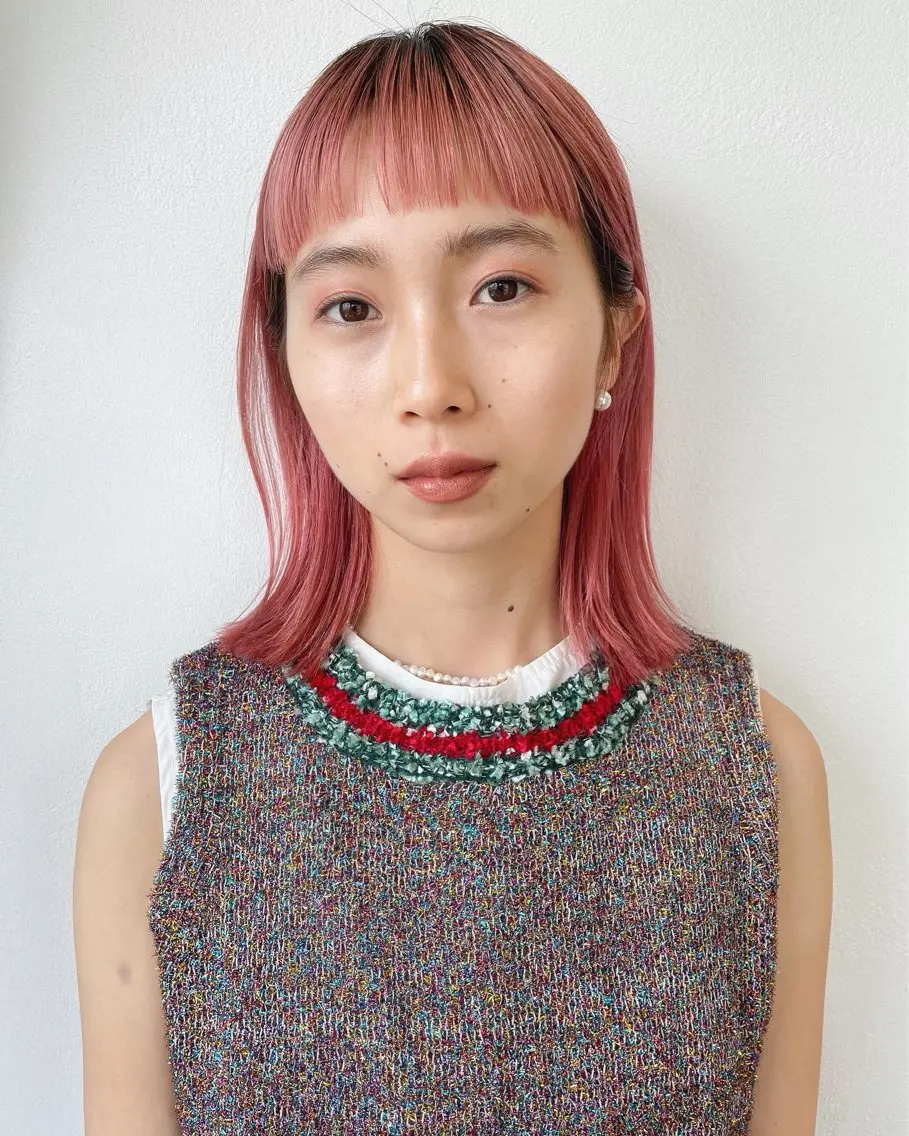ミディアム カラー ブリーチ ケアブリーチ ピンクカラー オン眉 カット ヘアカラー トリートメント 村上雅人 ナチュラルモードのヘアスタイル