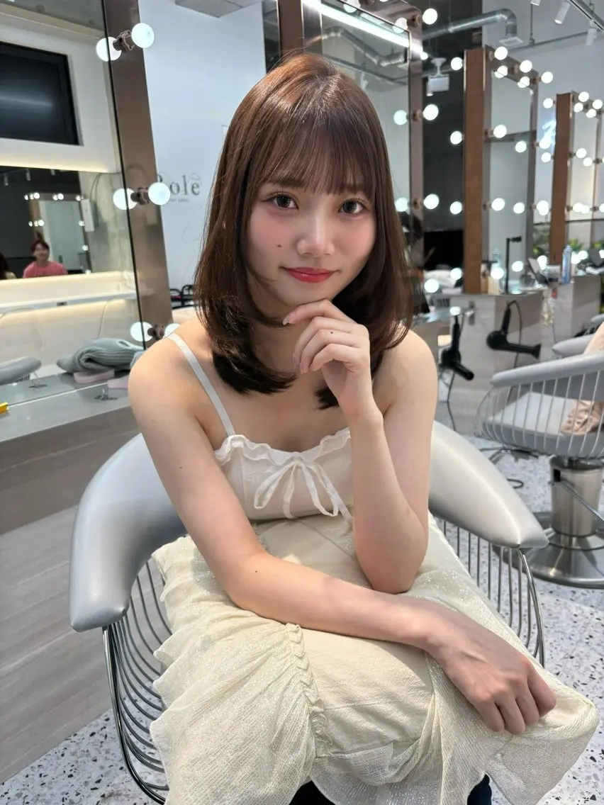 ミディアム カラー ブリーチ ブリーチなしカラー 髪質改善 レイヤーカット 縮毛矯正 【博多髪質改善】 吉村 清志のヘアスタイル