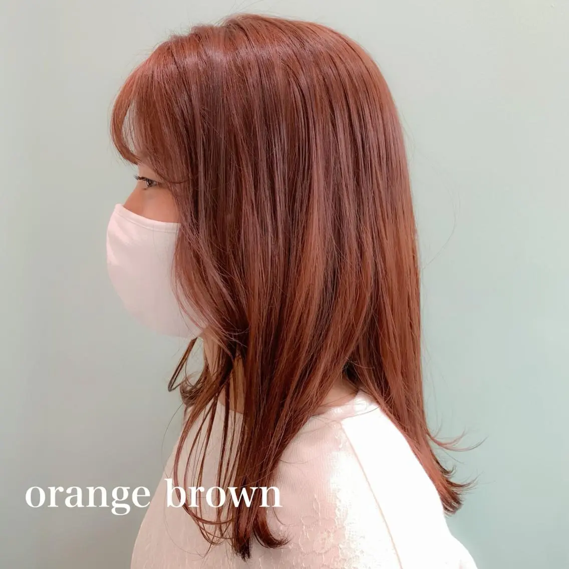 ミディアム カラー ブリーチ ブラウンカラー オレンジ オレンジブラウン ミディアムパーマ /癖毛パーマのヘアスタイル