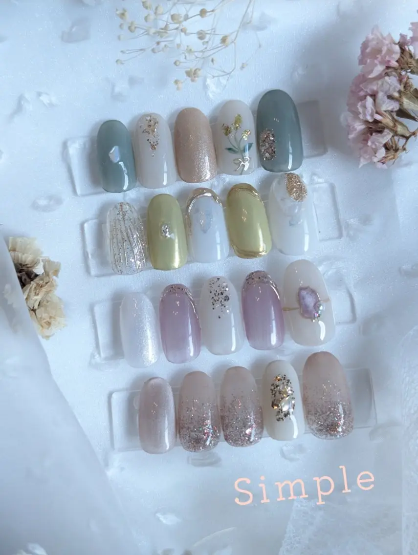 ネイル オーロラネイル フラワーネイル マグネットネイル 春ネイル ハンドネイル Nailsalon Arumのネイルデザイン