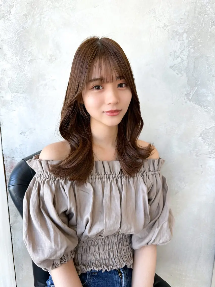 セミロング カラー ベージュカラー ブラウンカラー ブラウンベージュ くびれヘア 顔周りカット 顔周り/くびれヘア 韓国ヘア💕風間るなのヘアスタイル