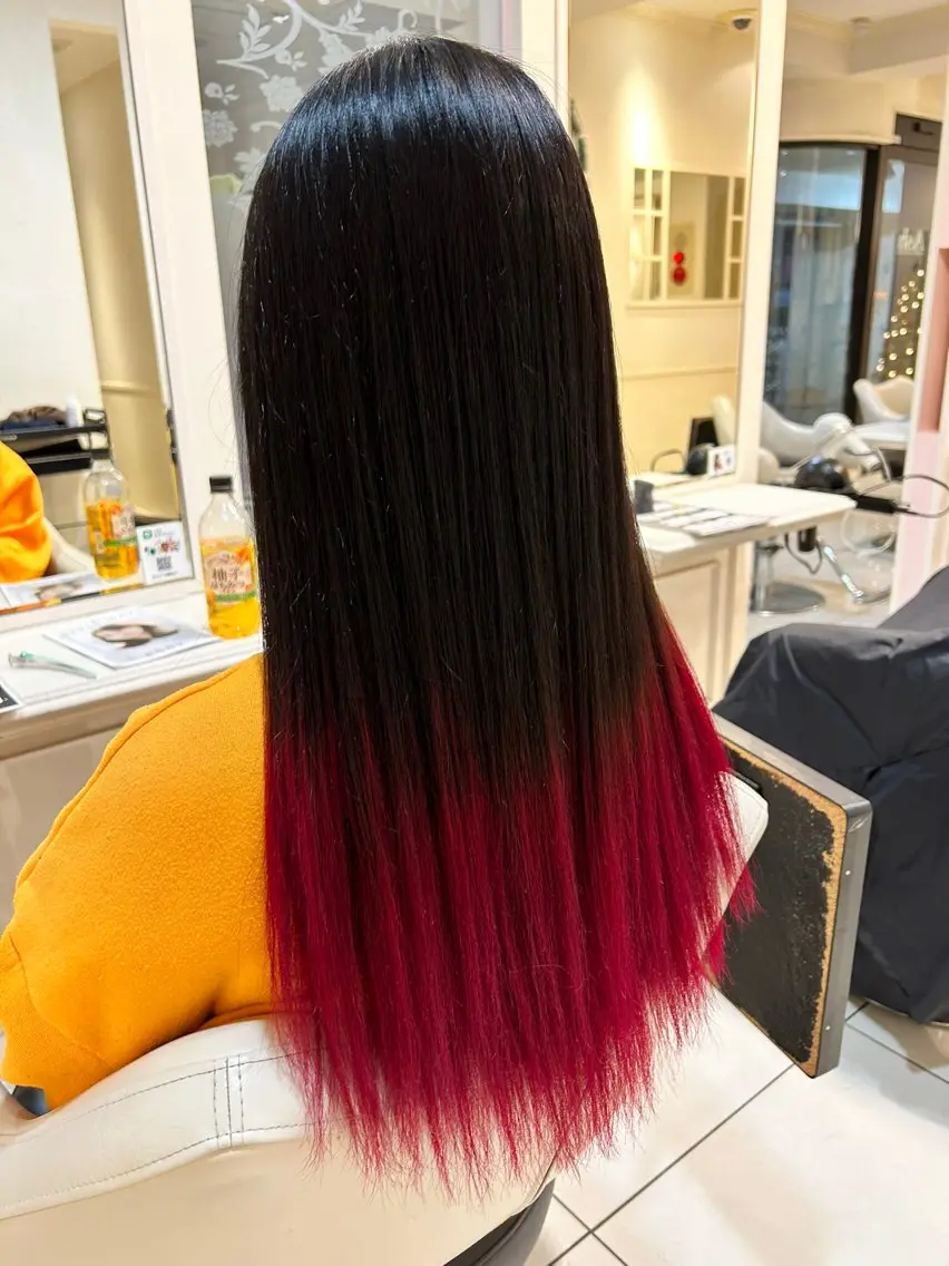 ロング カラー ピンクカラー カット ヘアカラー トリートメント 生活が楽になる縮毛/ ブリーチなしカラーのヘアスタイル