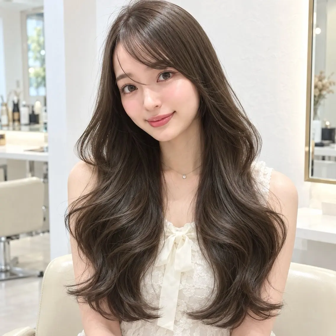 ロング カラー ブリーチ 透明感カラー ハイトーンカラー インナーカラー くびれヘア カット ヘアカラー トリートメント ♡mao♡／顔周り ／透明感カラー🎀のヘアスタイル