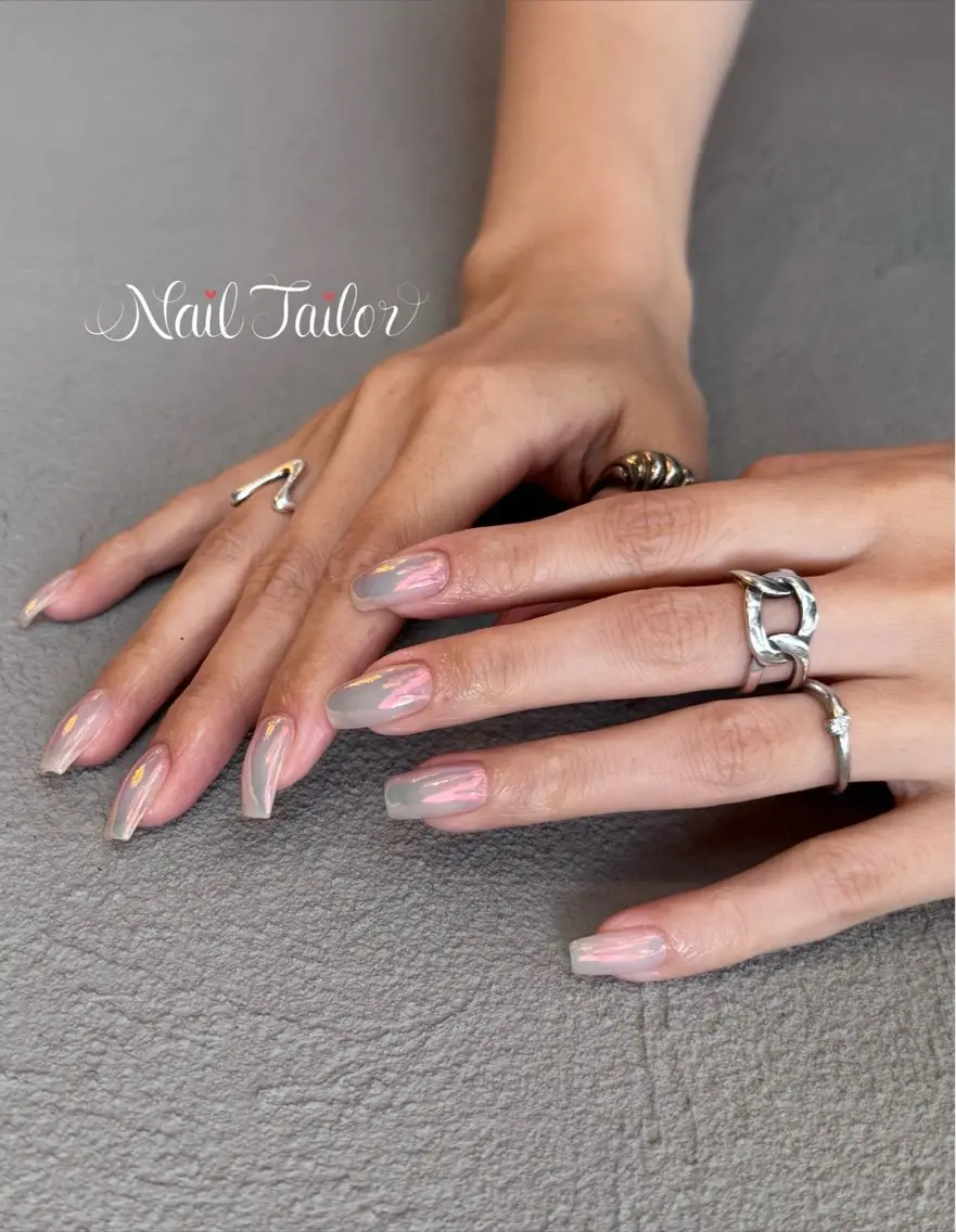 ネイル 氷ネイル・うるうるネイル ミラーネイル スクエアネイル ハンドネイル NailTailor ネイルテイラーのネイルデザイン