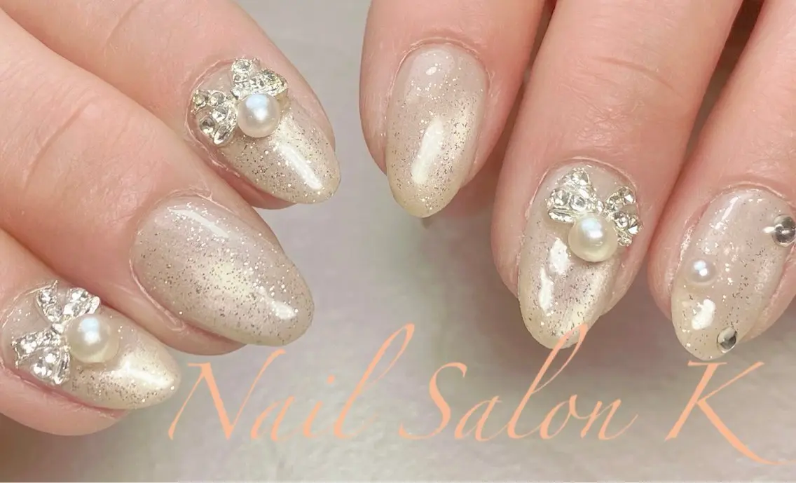 ネイル 長さ出し フラッシュネイル ゴールド マグネットネイル 持ち込み ハンドネイル Nail Salon K 🧸美爪育成のネイルデザイン