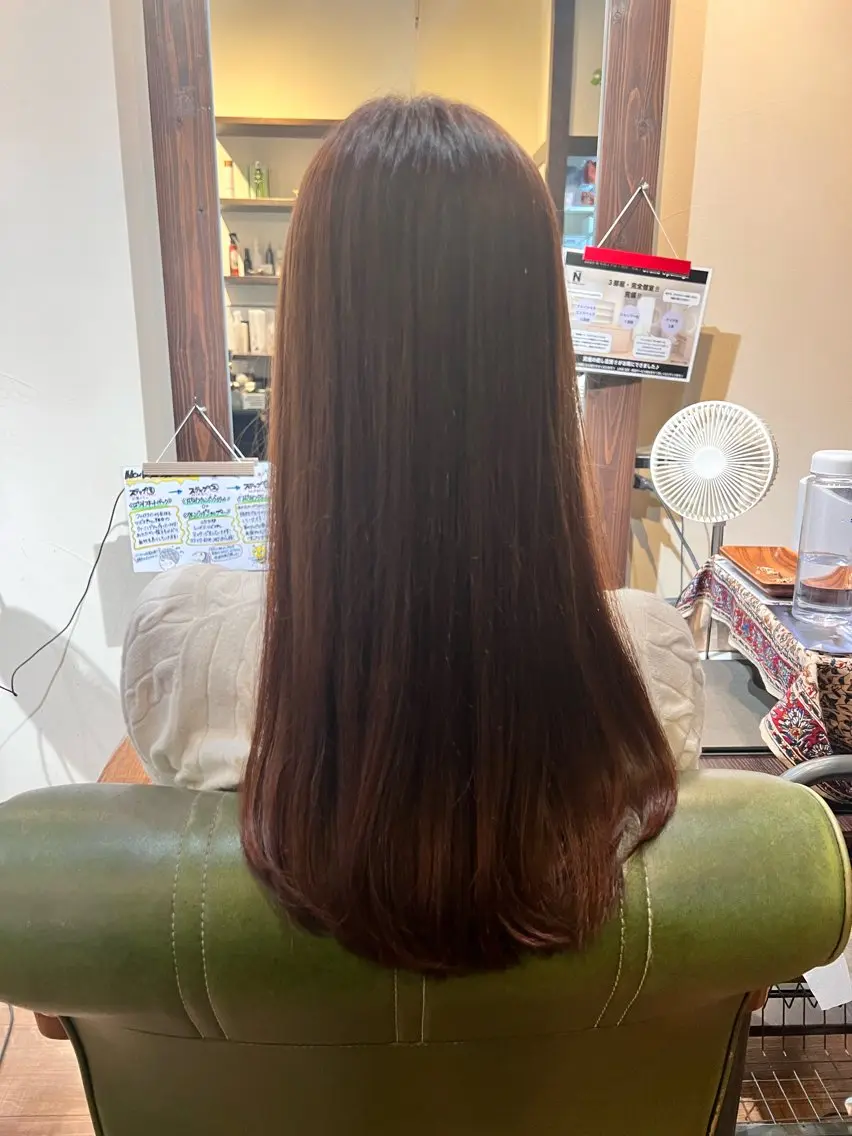 ロング カラー ブラウンカラー オレンジ オレンジブラウン まゆ/髪質改善 ストレート/スパ🫧のヘアスタイル
