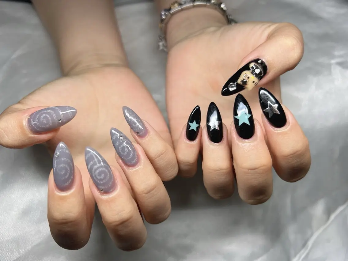 ネイル 長さ出し グラデーション キラキラネイル マグネットネイル ニュアンスネイル Lee Nails チップ長さだし専門店のネイルデザイン